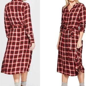 Universal Thread Red Plaid Long Sleeve Dress